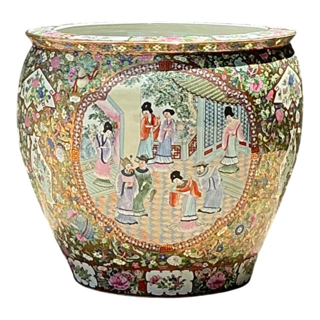 Vintage Chinese Rose Famile Large Planter For Sale