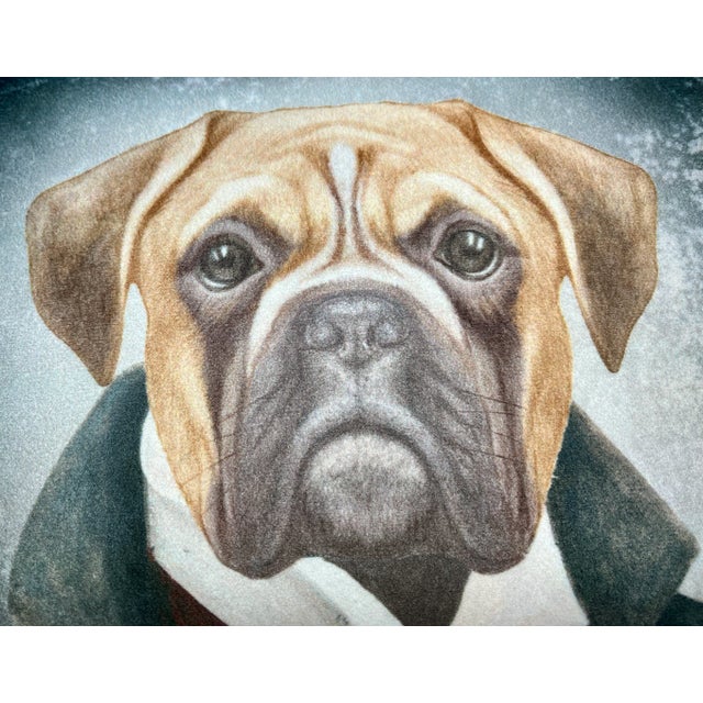 English 16” Square Decorative Throw Pillow Decorated With a Whimsical Portrait of a Boxer Dog Looking Like an Aristocrat - Made in the U K For Sale - Image 3 of 8