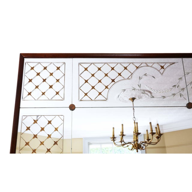 Brown Large Vintage Italian Mahogany Wall Mirror, 1950 For Sale - Image 8 of 11