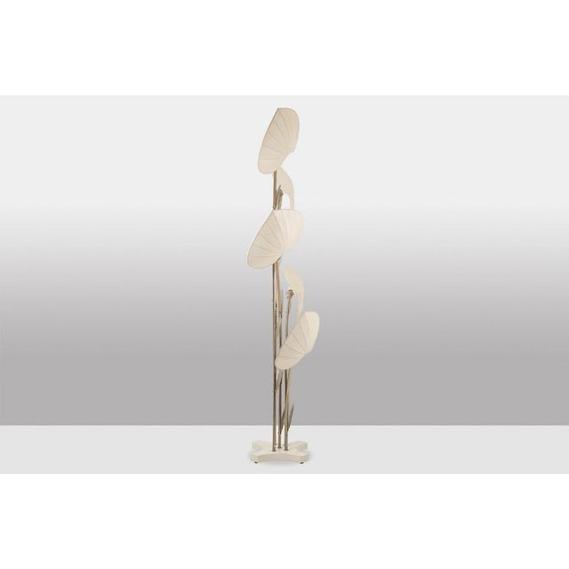Large Lamp in Silver-Plated Brass and Silk by Antonio Pavia, 1970s For Sale - Image 3 of 10