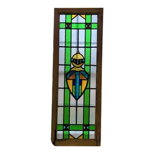 Antique Late 19th Century Coat of Arms Knight Stain Glass Window