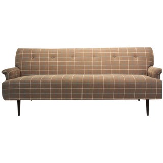 Mid-Century Plaid Wool Blend Sofa For Sale