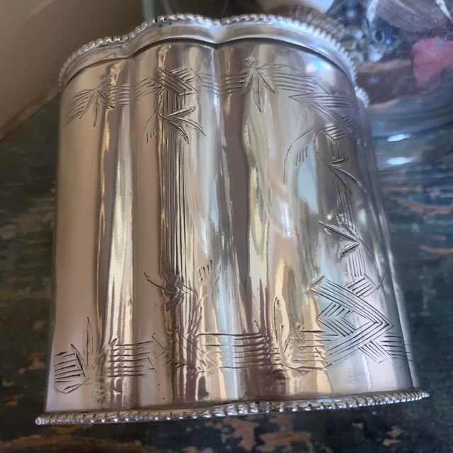 English Silver Plate Biscuit Box With Bamboo Engraving For Sale - Image 9 of 10