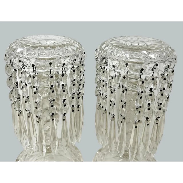 Late 19th Century Antique Pair Irish Waterford Crystal Hand Cut Full Lead Lustres Vases Ireland For Sale - Image 5 of 11