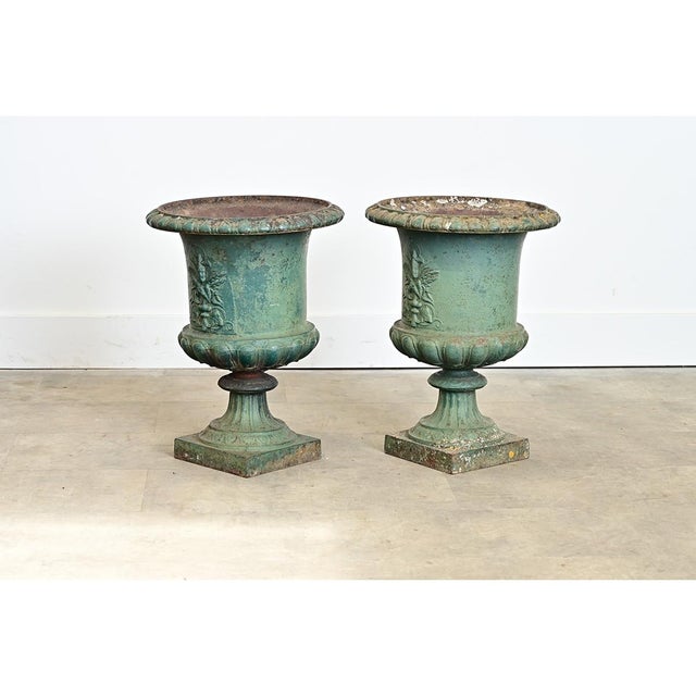 Metal French Pair of 19th Century Cast Iron Urn Planters For Sale - Image 7 of 14