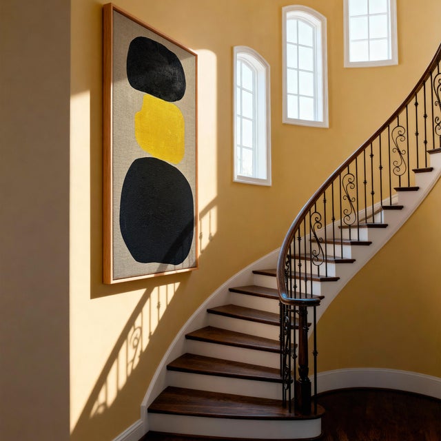 Masterpiece of Minimalist Expression Gold and Carbon Painting on Spanish Linen Minimalist Painting, Framed A captivating...