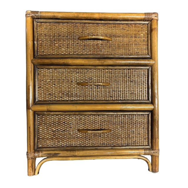 19th Century Aesthetic Movement Rattan & Woven Wicker Three Drawer Nightstand For Sale - Image 9 of 11