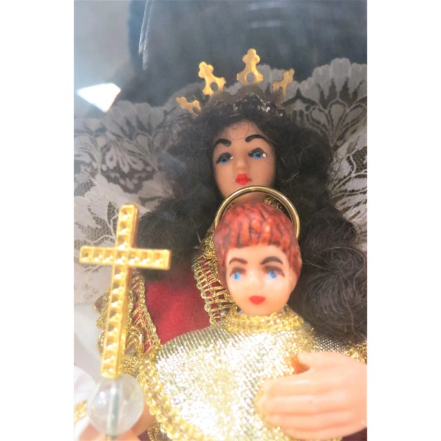 Turn of the Century French Wax Madonna and Child in Oak and Glass Case For Sale - Image 6 of 9