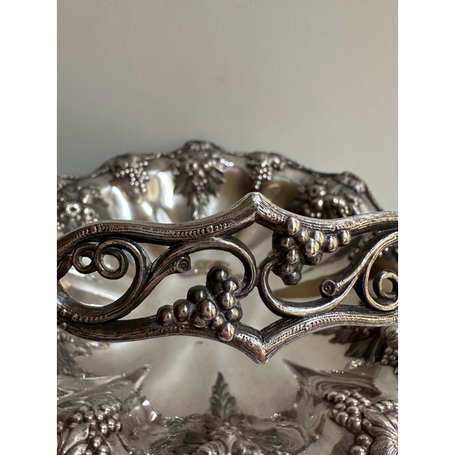 Vintage 11" Extra Silver Plated Bride's Basket With Swing Handle Grapes Motif For Sale - Image 18 of 18