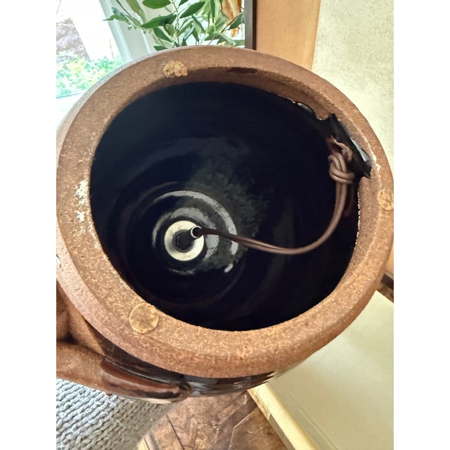 Black Vintage Mahon Made Stoneware Studio Pottery Cowboy Table Lamp For Sale - Image 8 of 11