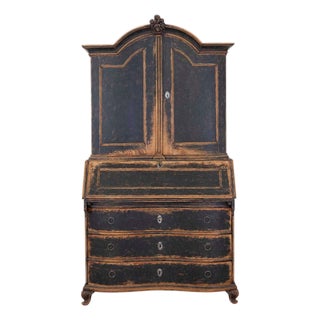 Danish 18th Century Bow-Fronted Rococo Secretary For Sale