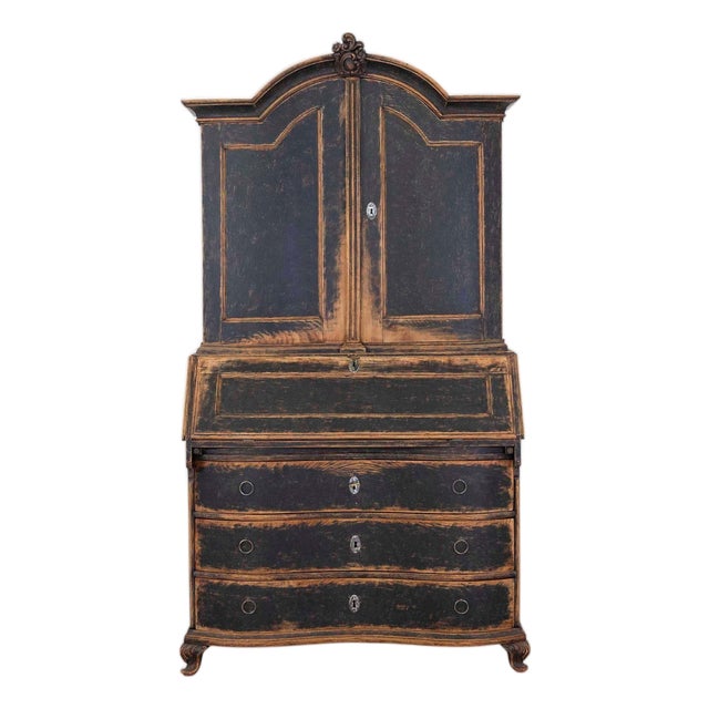Danish 18th Century Bow-Fronted Rococo Secretary For Sale