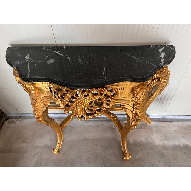 Rococo Gold Console with Black Marble, 1920s For Sale - Image 4 of 6
