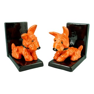 Art Deco Ceramic Scotch Terrier Bookends by Ida Meisinger for Goldscheider, Austria, 1920s, Set of 2 For Sale