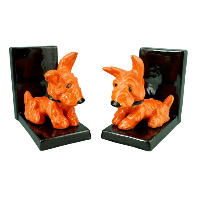 Art Deco Ceramic Scotch Terrier Bookends by Ida Meisinger for Goldscheider, Austria, 1920s, Set of 2 For Sale