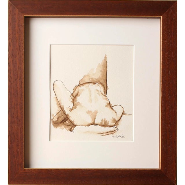 Wood Original Nude Female Framed Figure Drawing in Brown Ink For Sale - Image 7 of 7
