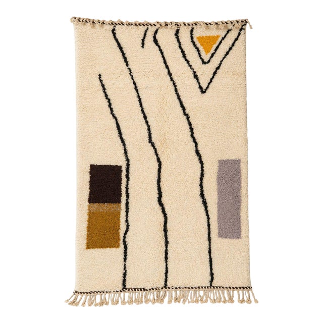 Handmade Moroccan Wool Rug, 200 × 300 Cm, Contemporary Geometric Berber Design For Sale