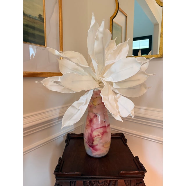 Glass Contemporary Blush Pink & Cranberry Abstract Art Glass Vase For Sale - Image 7 of 9