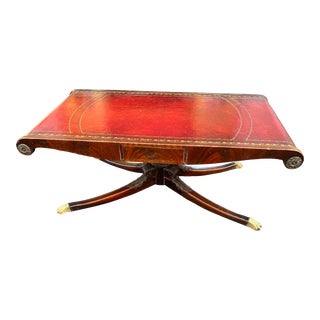 Early 20th Century Leather Top Coffee Table With Brass Accents For Sale