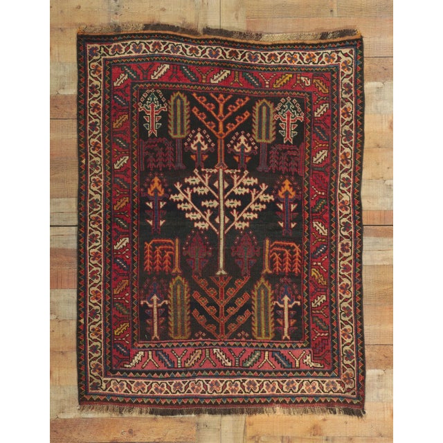 Black Early 20th Century Antique Persian Shiraz Tree of Life Rug, 4'00 X 5'00 For Sale - Image 8 of 9