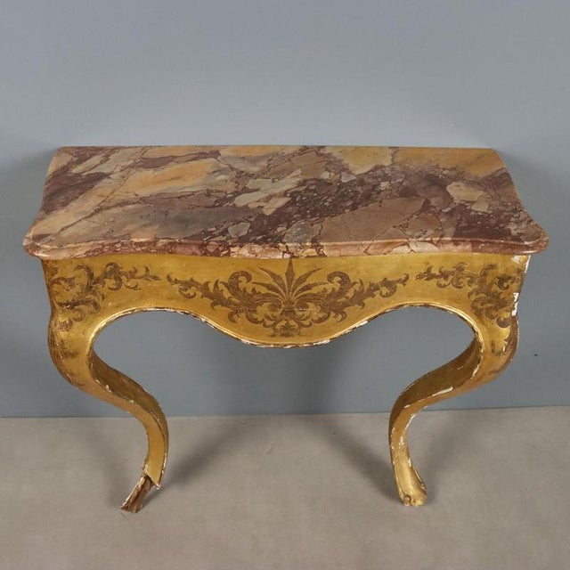 Antique 19th Century Gilded Wood Console with Marble Top, Italy For Sale - Image 11 of 13