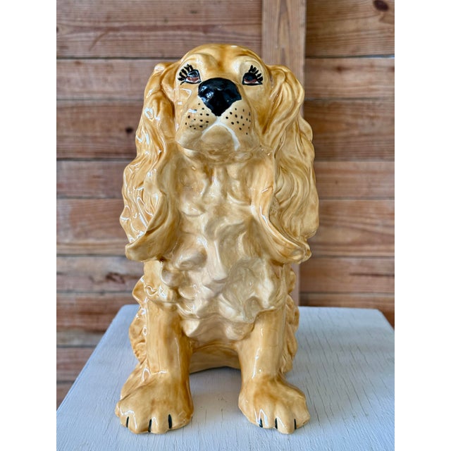 Vintage Boho Regency Handcrafted Ceramic Glazed Spaniel Dog Sculpture For Sale - Image 10 of 12