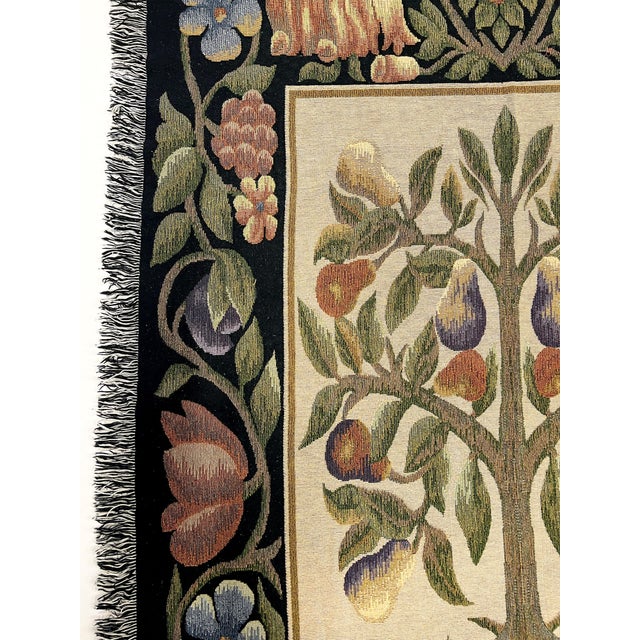 2000 - 2009 Vintage Folk Art Style Tapestry Fringed Throw Blanket For Sale - Image 5 of 7