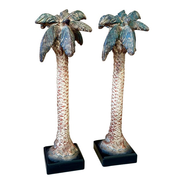 Pair of Sculptural Metal Palm Tree Candleholders by Justin Sculpture For Sale