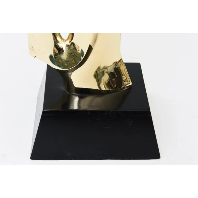 1970's Alain Chervet Modernist Brass Abstract Sculpture on Black Wood Base French For Sale In Miami - Image 6 of 11