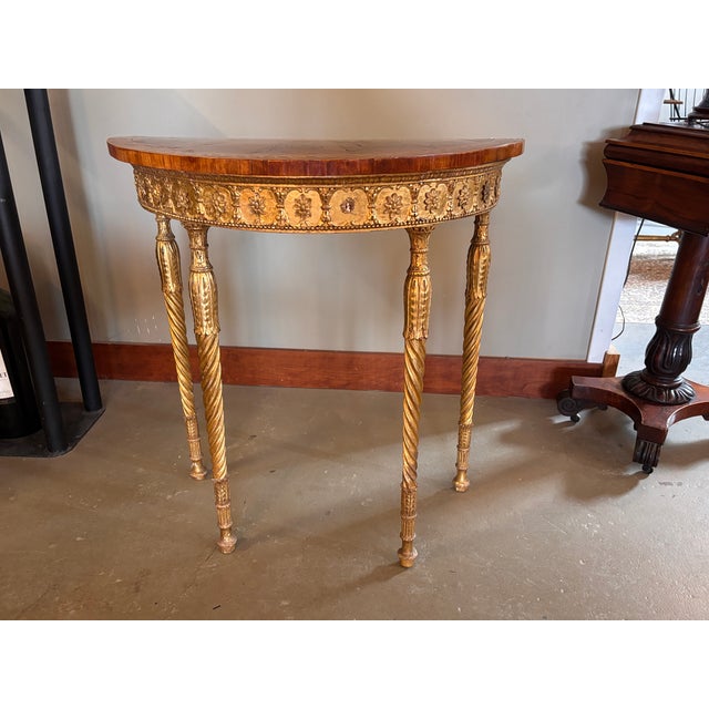 Antique Giltwood Demi-Lune Console Table With Satinwood Inlay For Sale - Image 11 of 16