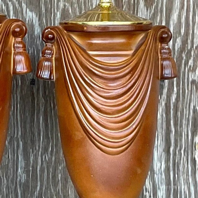 Vintage Boho Glazed Ceramic Swag Lamps - a Pair For Sale - Image 13 of 14