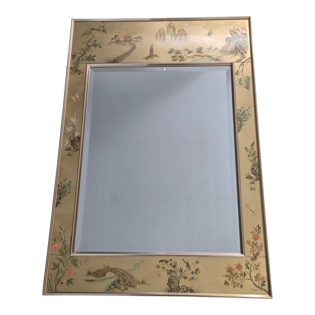 Vintage La Barge Oriental, Artist-Signed Chinoiserie Églomisé Wall Mirror - 1987 Model 1045-B For Sale