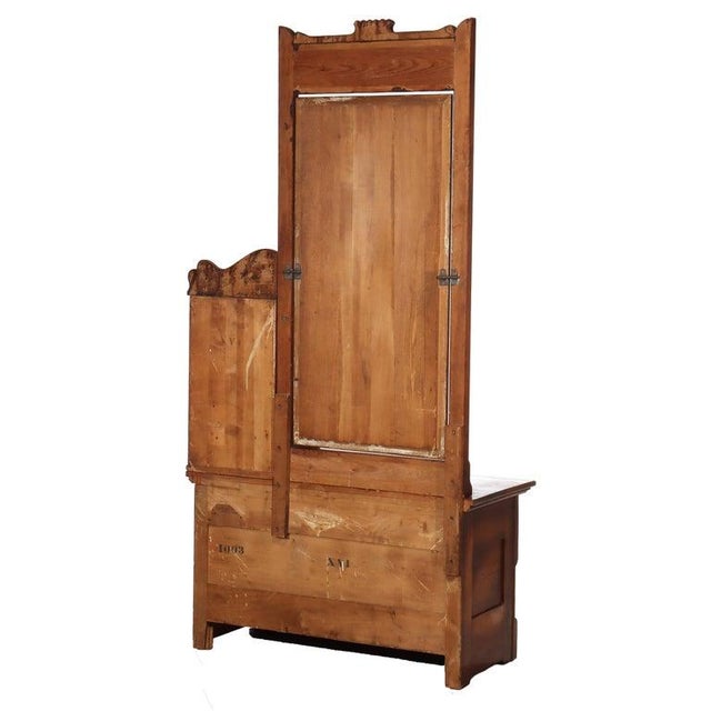 Antique Spoon Carved Oak Low Dresser With Dressing Mirror & Hat Box C1900 For Sale - Image 13 of 14
