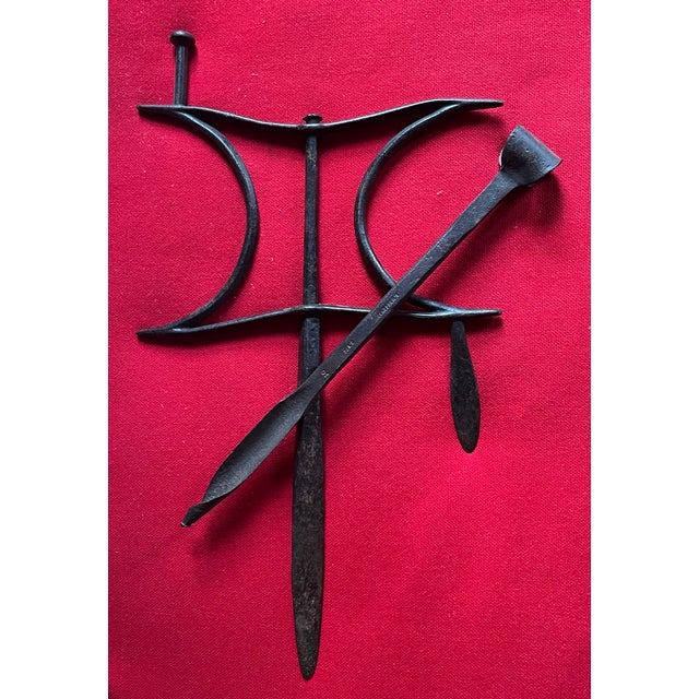 Antique 19th century English Victorian wrought iron garden bed edging tool. Used with twine or string to mark a straight...