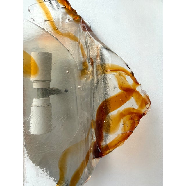 Mid-Century Modern Pair of Sconces Amber Murano Glass by Mazzega, Italy, 1970s For Sale - Image 3 of 12