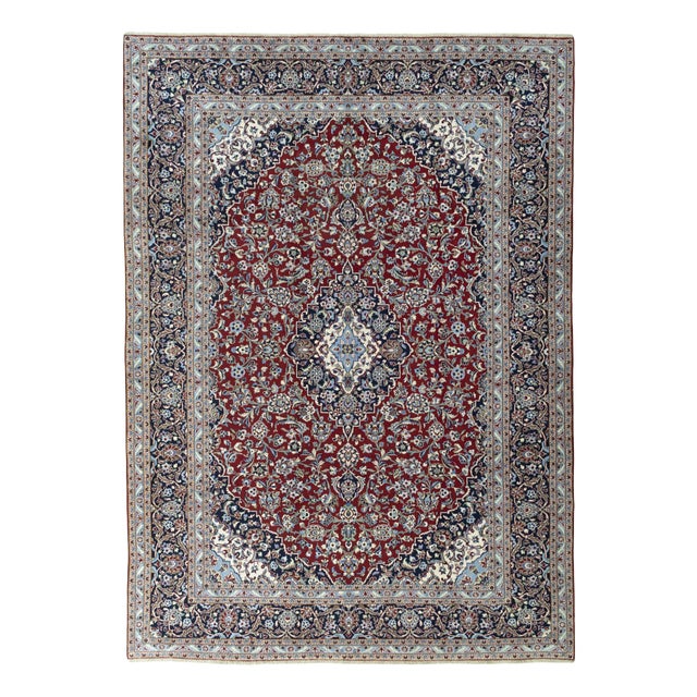 Hand-Knotted Cork Wool Kashan Rug with Medallion Design, 2000s For Sale