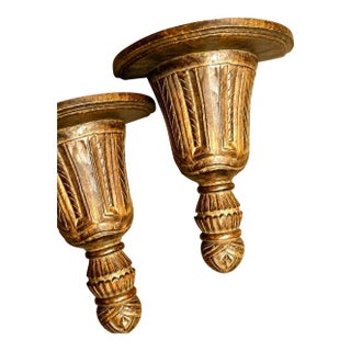 1980s Hand Carved Pair of Wooden Shelf Corbels For Sale