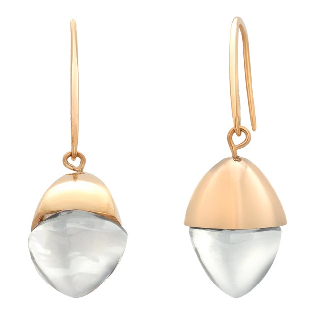 Emporio Armani Vintage 18k Gold and Crystal Pendant Hoop 1.64 Inch Long Earrings, Set of 2 For Sale