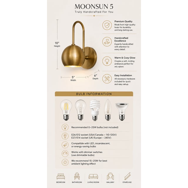 Modern Bronze Brass Wall Sconce, Handmade Curved Arm Wall Light, Mid Century Globe Sconce, Bathroom Vanity Lamp, Bedroom Brass Wall Fixture For Sale - Image 11 of 12