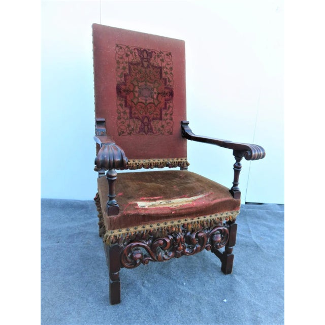 Brown Early 20th Century Jacobean Carved Walnut Throne Chair For Sale - Image 8 of 8