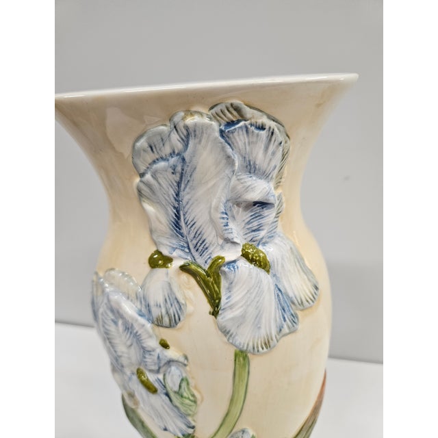 Ceramic Vintage Blue Iris Art Pottery Vase For Sale - Image 7 of 11