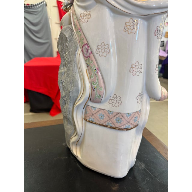 Ceramic Vintage Hand Painted Porcelain Japanese Geisha Statue 32in Tall For Sale - Image 7 of 9