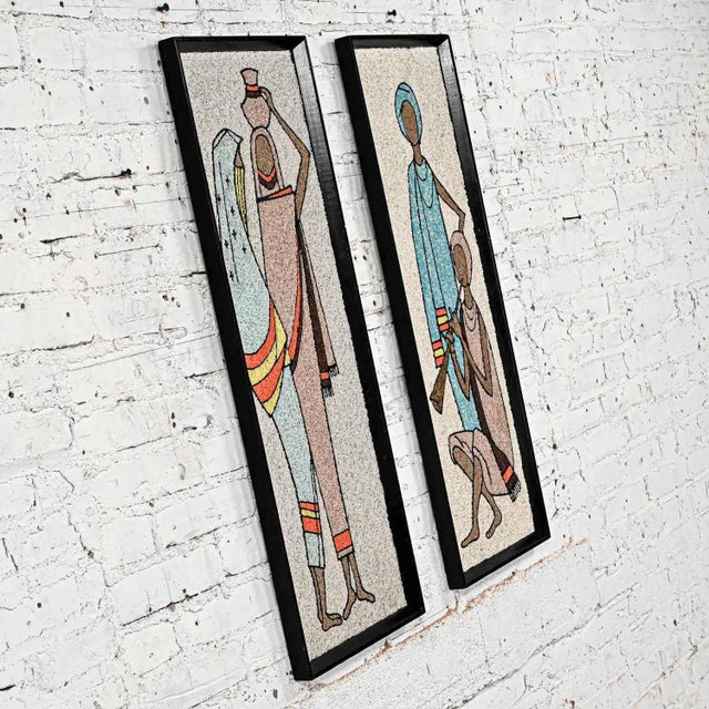 1960’s Mid-Century Modern Framed Gravel Wall Art Figural Mosaics a Pair For Sale - Image 4 of 13