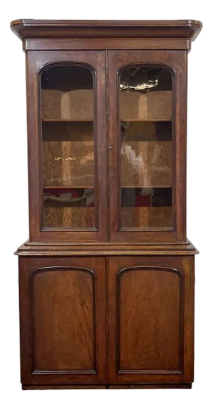 English Mahogany Double-Section Bookcase, 19th Century