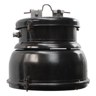 Vintage Industrial Black Enamel and Clear Glass Pendant Lamp For Sale