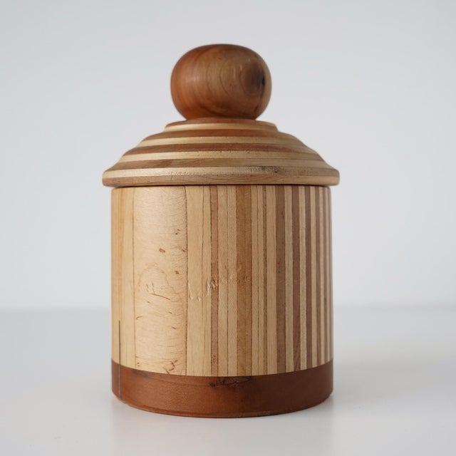 Contemporary Late 20th Century Marquetry Hand Turned Striped Round Box For Sale - Image 3 of 11