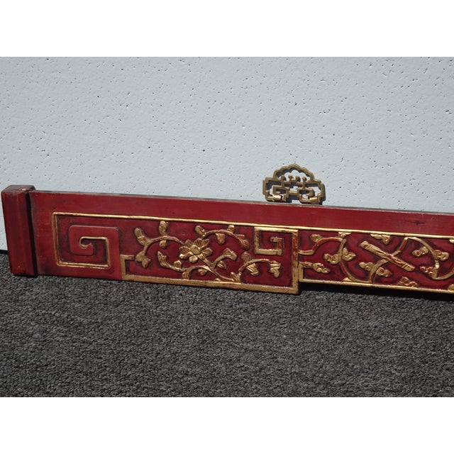 Vintage Oriental Asian Hanging Wall Decor ~ Decorative Red Carved Accent #1 For Sale - Image 13 of 15