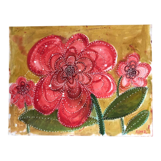 Contemporary Original Painting, Oil on Paper by Cassandra Auker, “Flower Burst With Red and White” For Sale