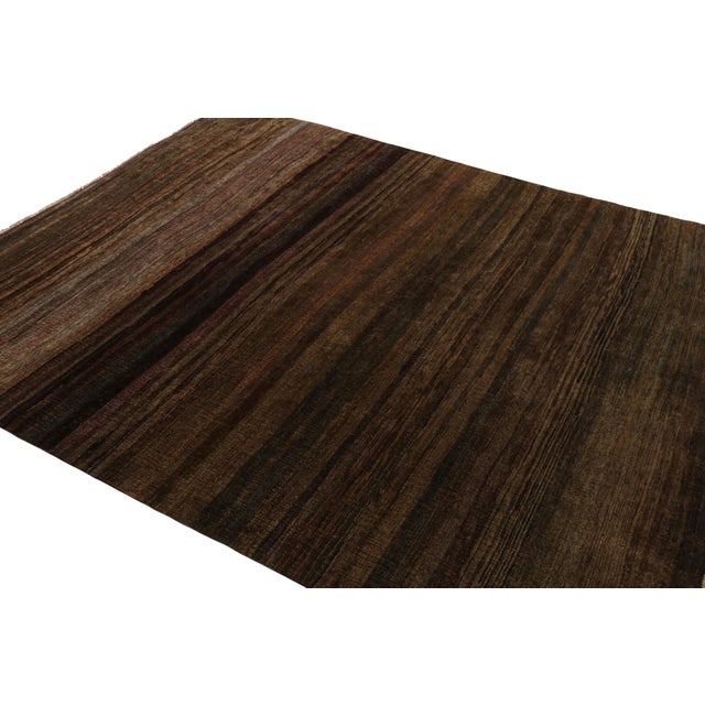 Rug & Kilim Rug & Kilim’s Modern Textural Rug in Brown, Umber and Purple Stripes and Striae For Sale - Image 4 of 7