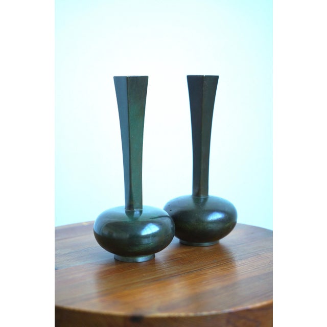 Mid-Century Modern Bronze Vases by Jacob Ängman for Gab - a Pair For Sale - Image 3 of 6